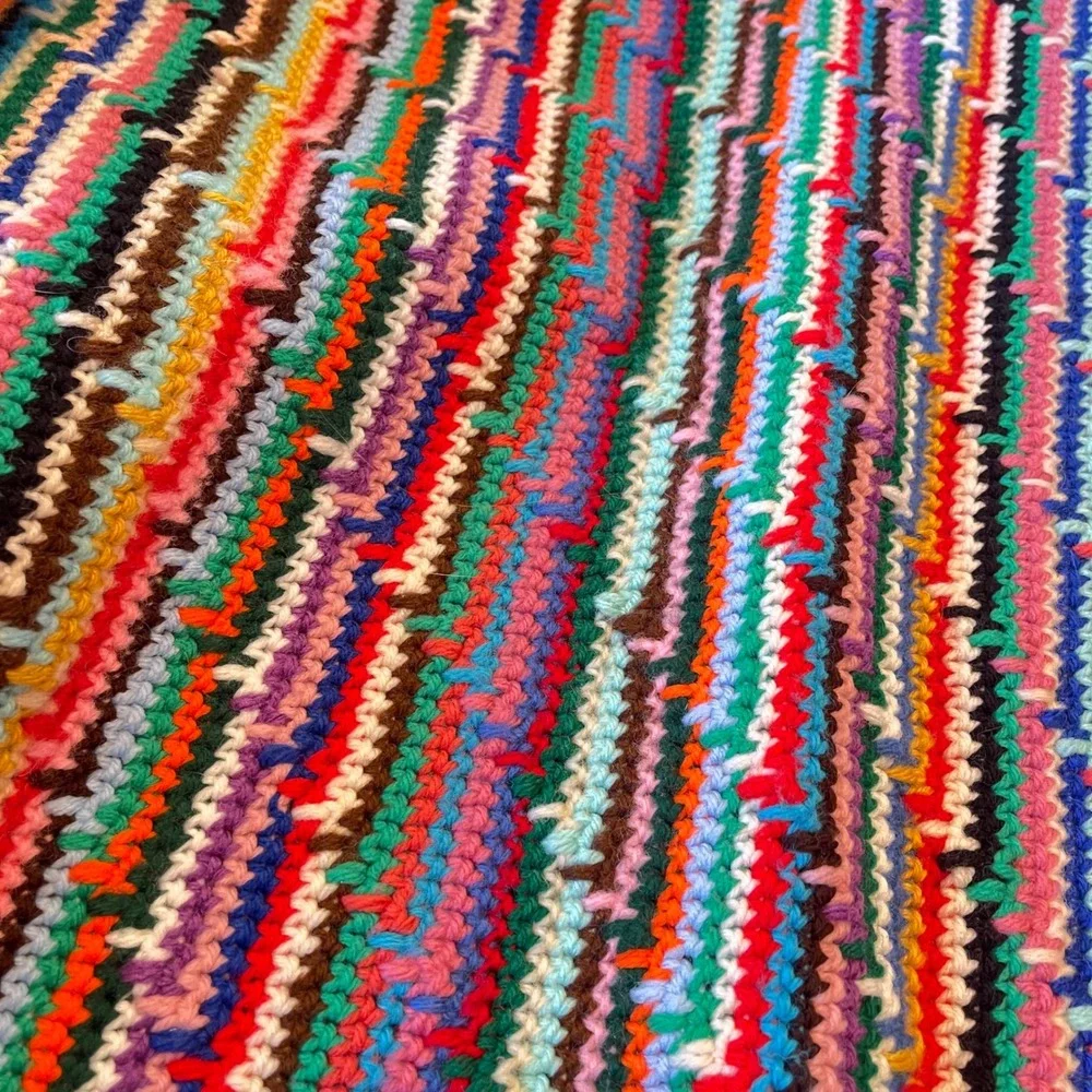 Handmade Granny Crocheted Rainbow Blanket boho cottagecore 70s afghan colorful‎